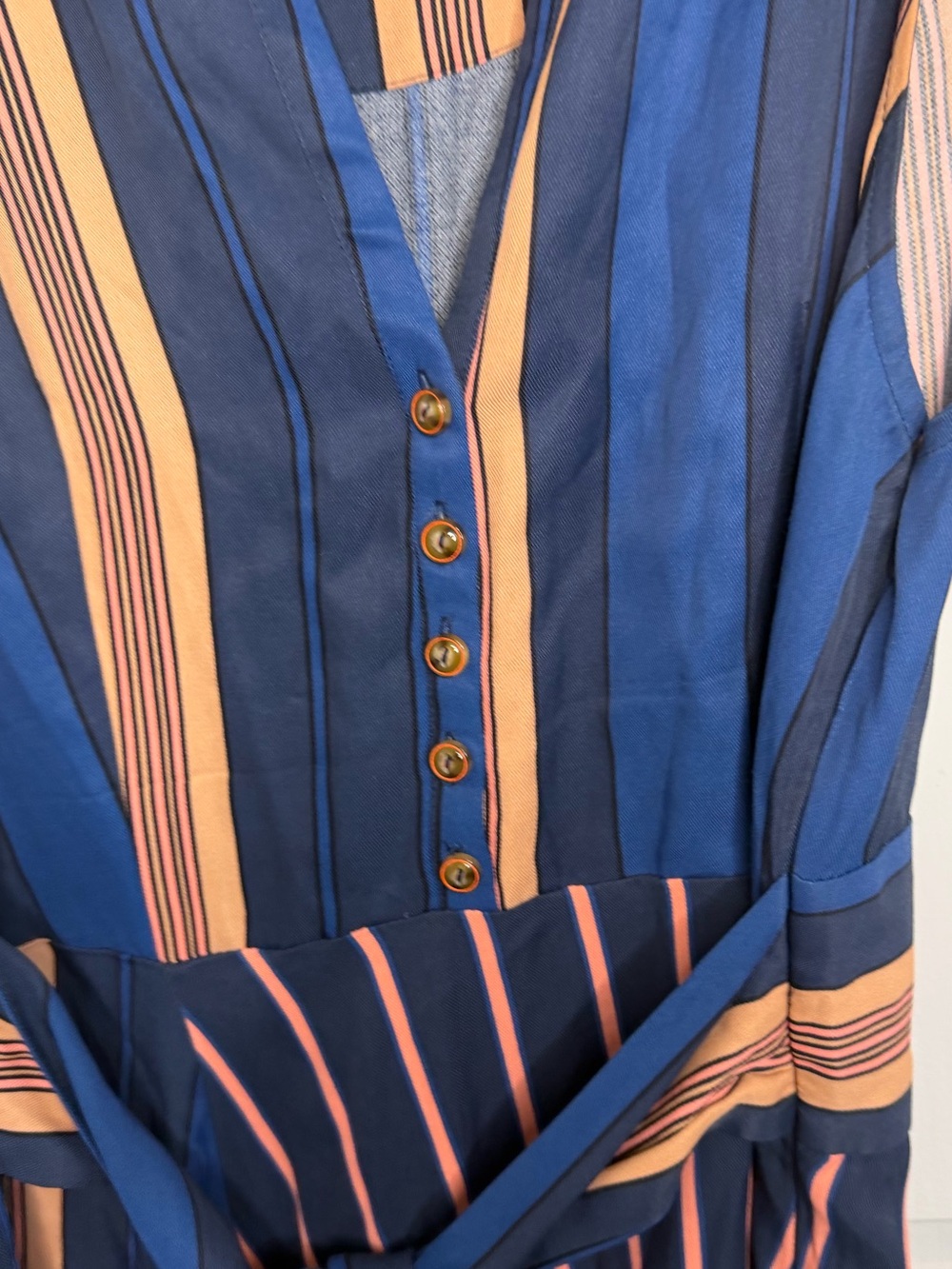 Maeve Navy and Peach Striped Sleeveless Midi Dress - Picture 4 of 6